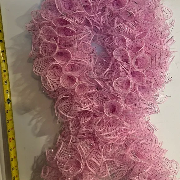 Breast cancer Pink Mesh Ribbon Wreath- handmade - Picture 3 of 8